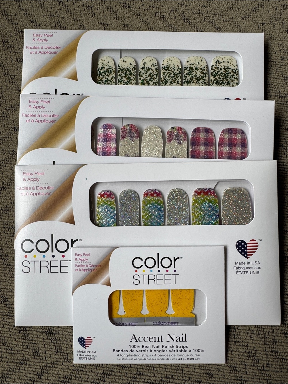 Color Street Spring Bundle, Rainbow, Pink/Purple Plaid, Green, Yellow NIP